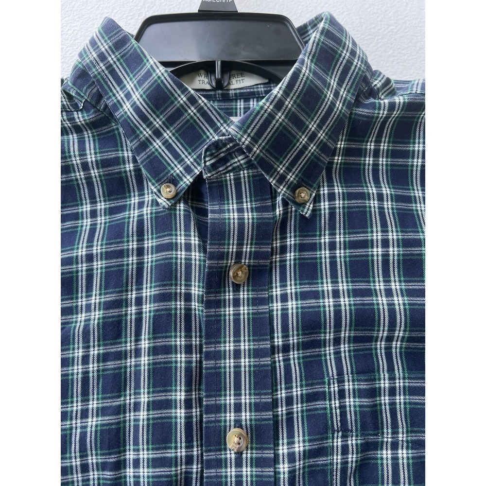 LL Bean Mens Long Sleeve Button Down Shirt Soft Cotton Blue Plaid LARGE REGULAR